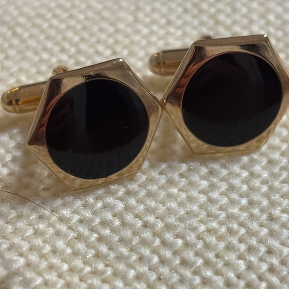 Gold and Black Enamel Cufflinks - Picture 3 of 3